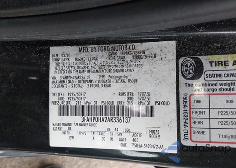 2010 Ford Fusion Se из США, поврежденный, VIN 3FAHP0HA2AR336137